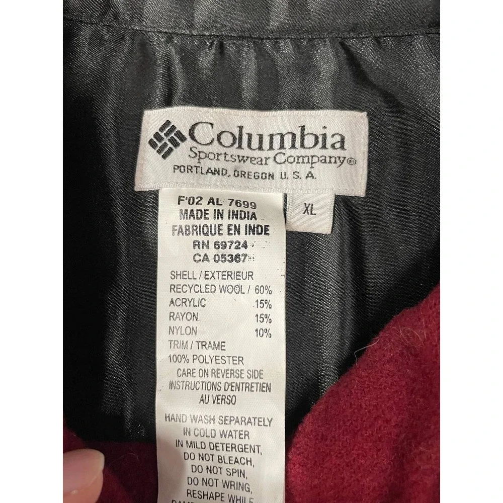 Vintage Columbia Button Up Jacket Womens XL Red Wool Blend Lined‎